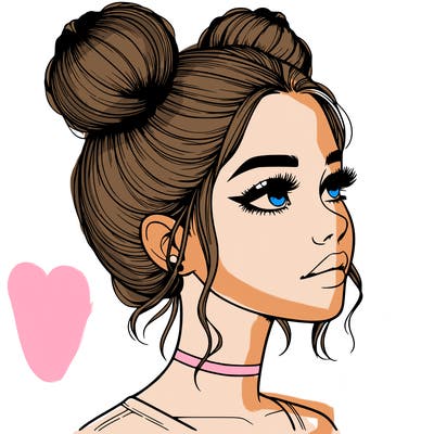 realistic girl with buns on the top of her head