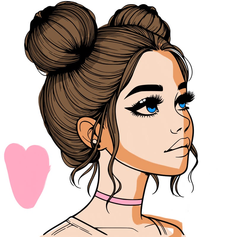 realistic girl with buns on the top of her head