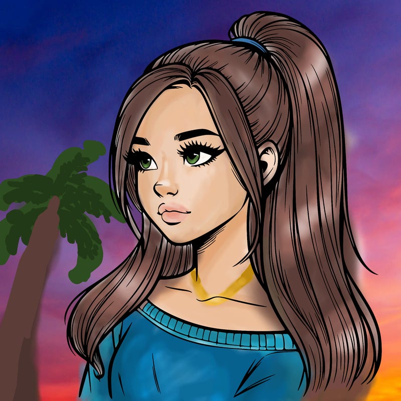 realistic girl with a high ponytail