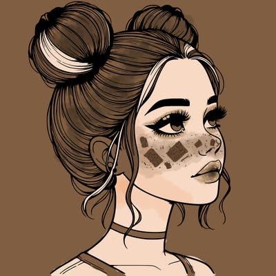 realistic girl with buns on the top of her head