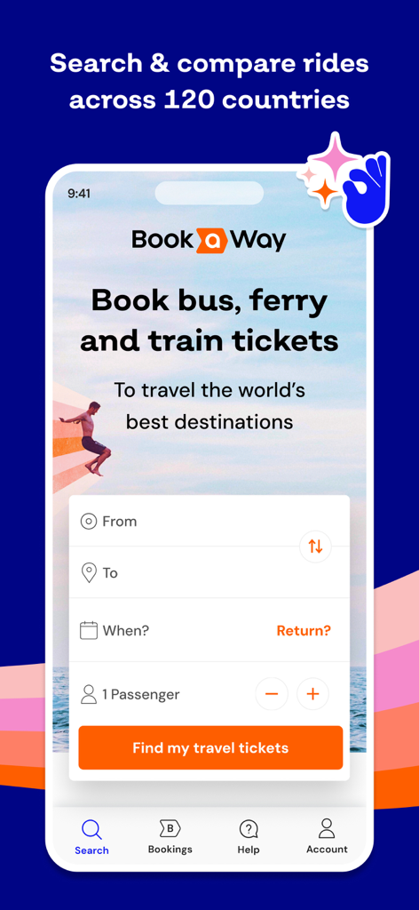 Bookaway: Bus Train & Ferry - Bookaway mobile app search screen for booking bus ferry and train tickets internationally