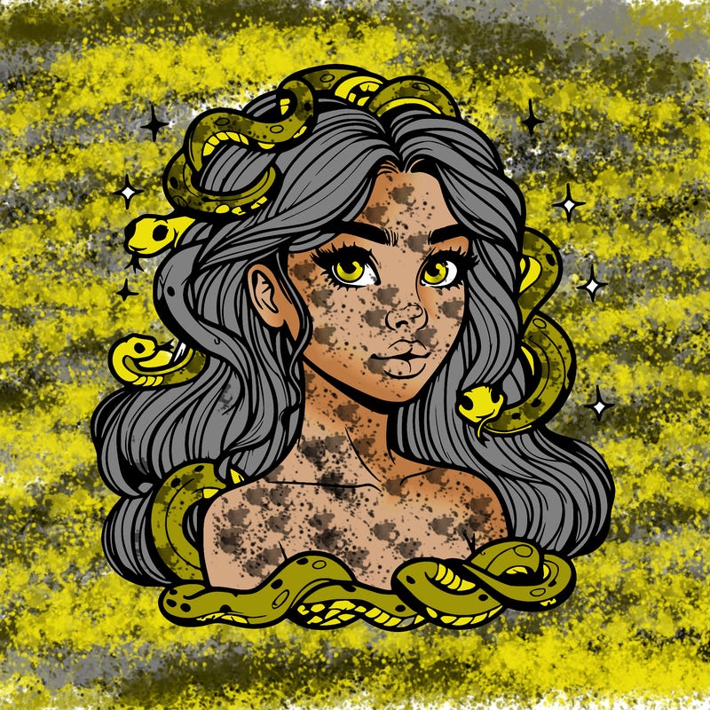 realistic girl with snakes as hair