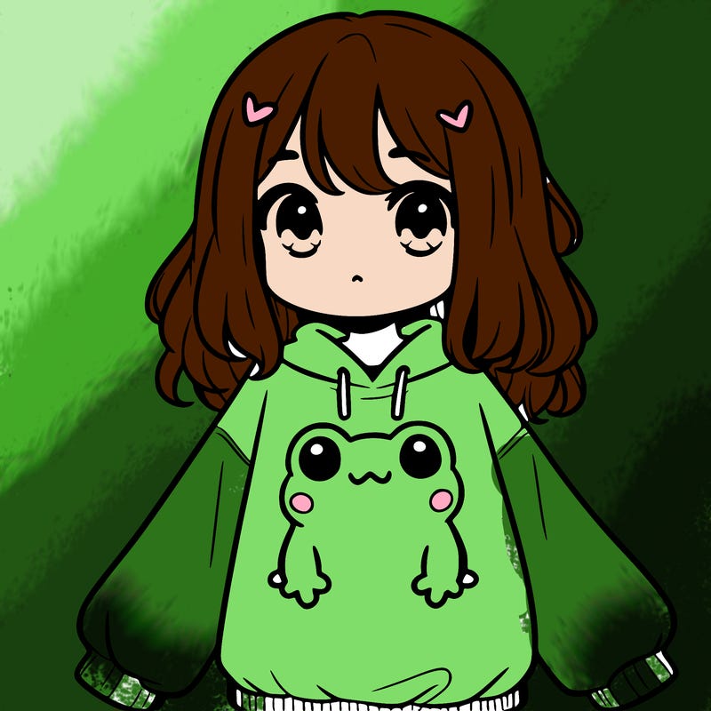 girl wearing frogging sweatshirt