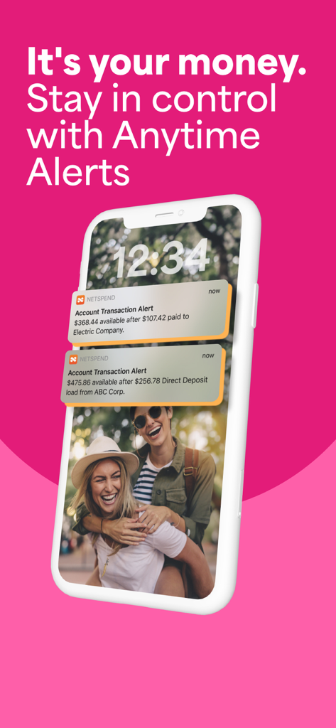 A smartphone screen displaying Netspend Wallet transaction alerts and direct deposit notifications