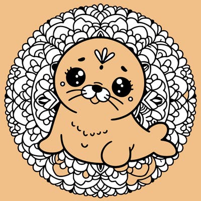 a cute baby seal mandala
