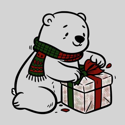 polar bear wrapping a present