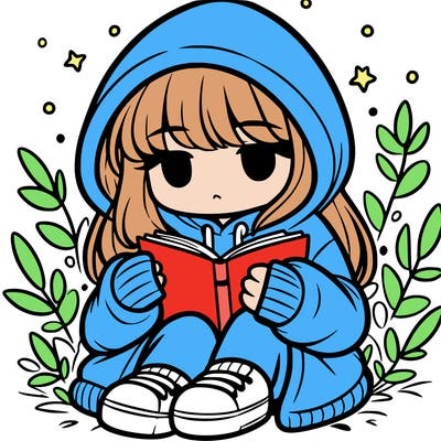 girl in oversized hoodie reading a book