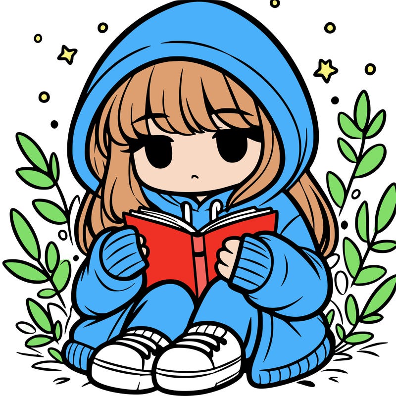 girl in oversized hoodie reading a book