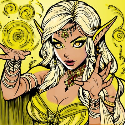 realistic scary beautiful elf sorceress casting spell