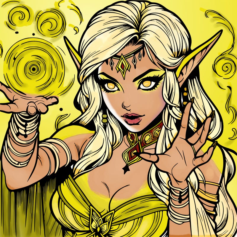 realistic scary beautiful elf sorceress casting spell