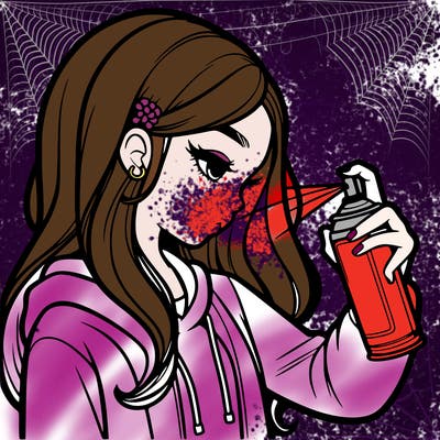 a realistic girl spray painting