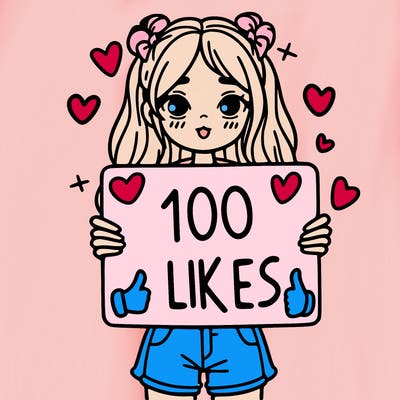 girl holding a sign saying 100 likes