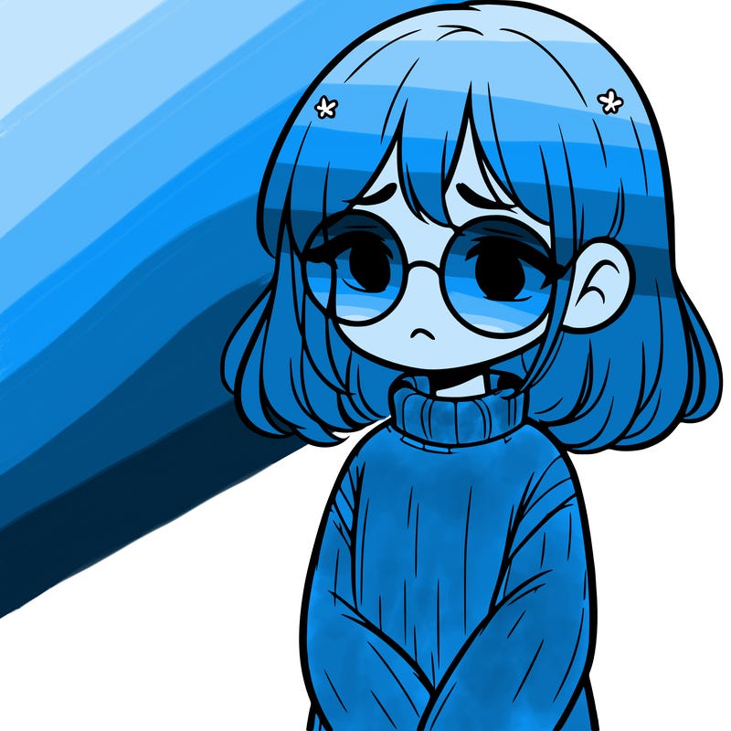sad girl with glasses in a sweater
