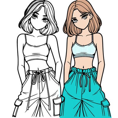two girls with crop top with baggy pants