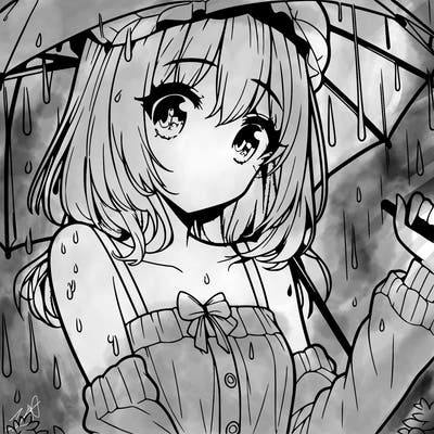 pretty anime girl in the rain
