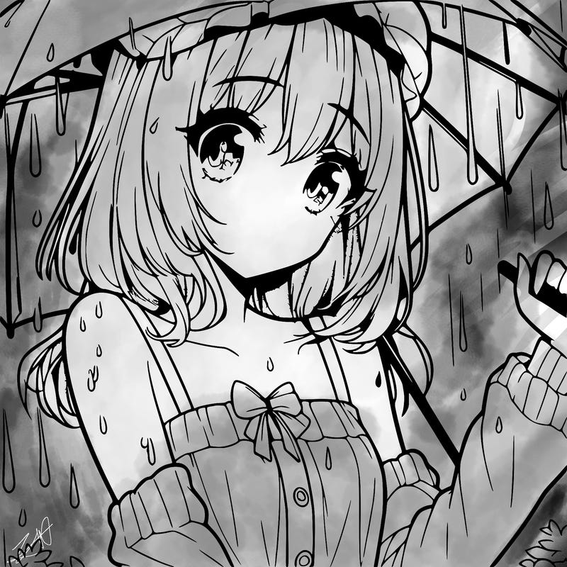 pretty anime girl in the rain