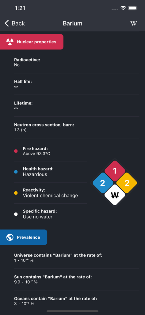 Periodic Table 2025 PRO - Detailed chemical and nuclear properties for Barium including safety hazards in Periodic Table 2025 PRO.