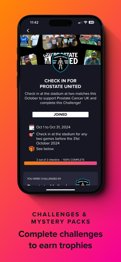 FanHub - FanHub app interface showing a completed fan challenge and rewards screen