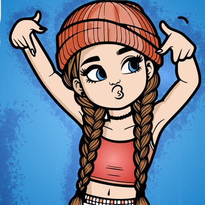 realistic teenage girl with braids and a beanie and crop top doing 🫶🏼
