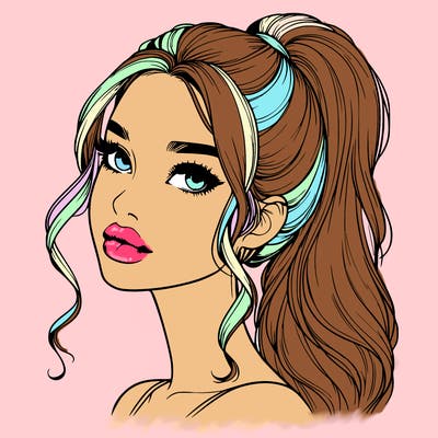 realistic girl with a ponytail on her hair and lips