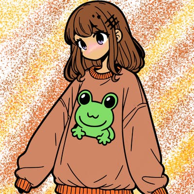 girl wearing frogging sweatshirt