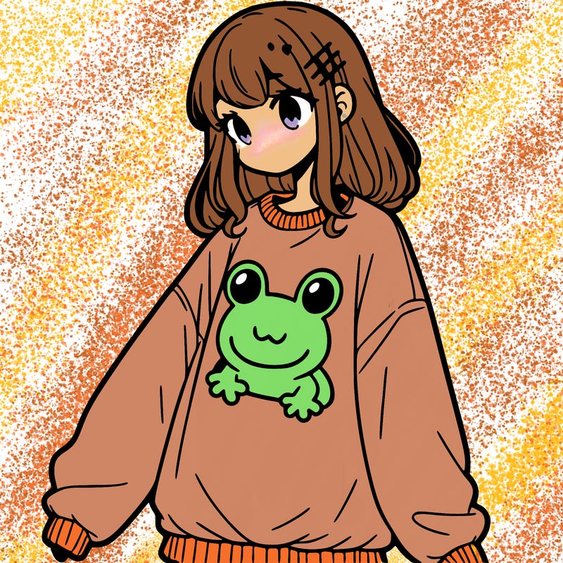 girl wearing frogging sweatshirt