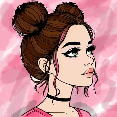 realistic girl with buns on the top of her head