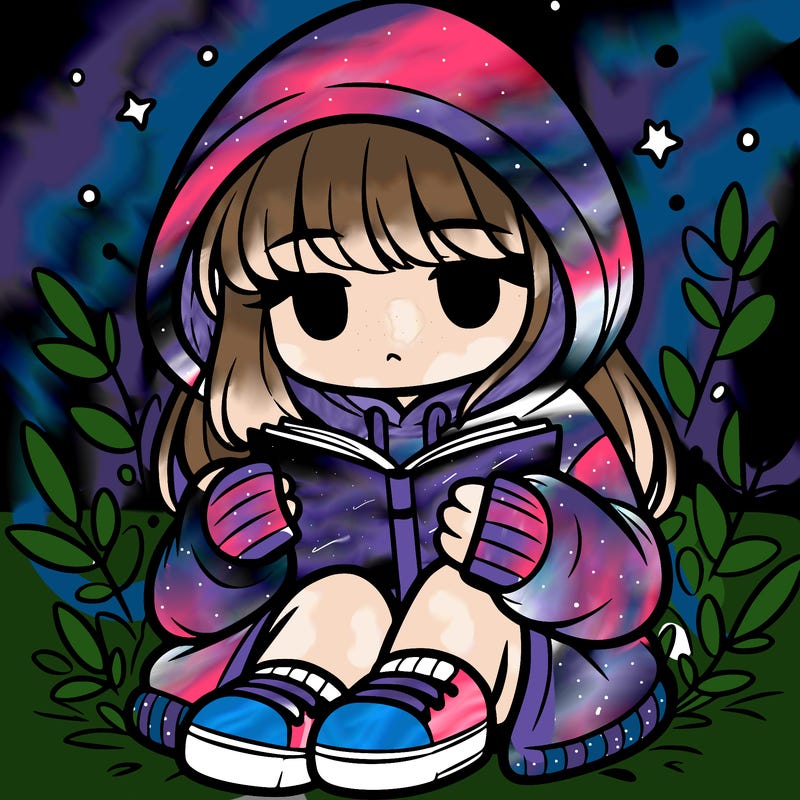 girl in oversized hoodie reading a book