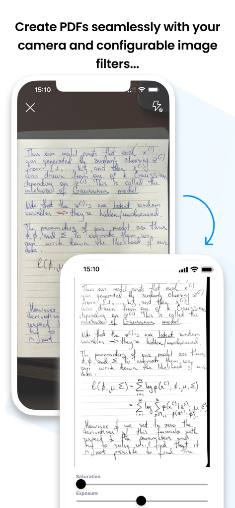 Scanning handwritten notes and applying image filters in Mathpix Snip