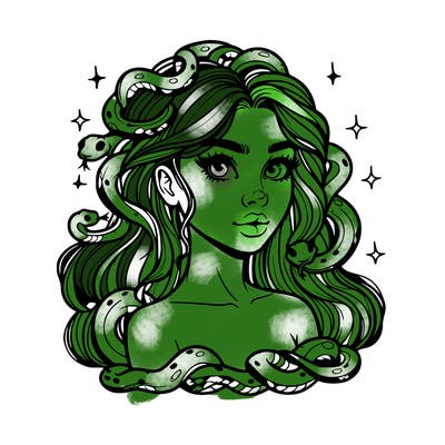 realistic girl with snakes as hair