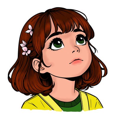 realistic girl looking up