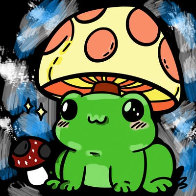 a cute frog with a mushroom hat