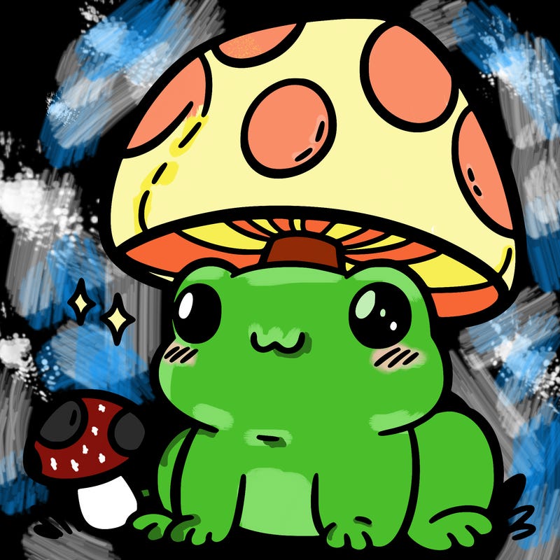 a cute frog with a mushroom hat