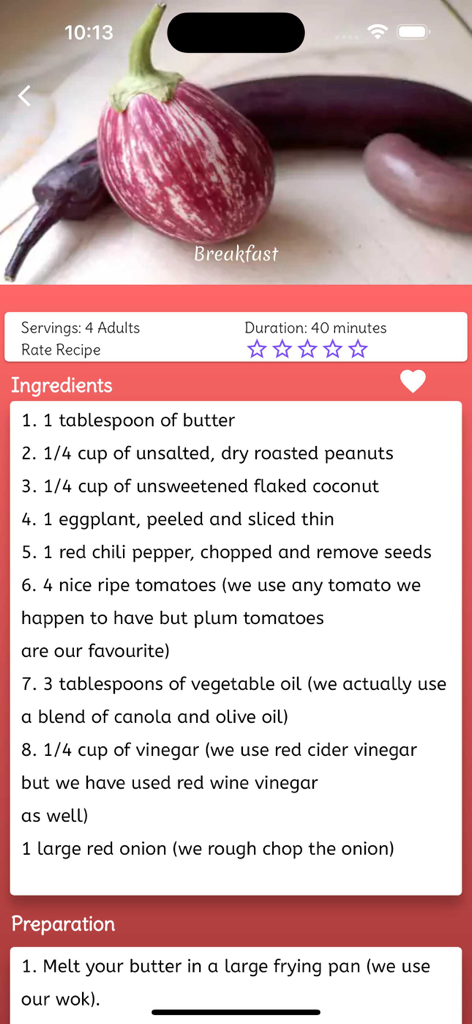 Intercontinental Food recipes - Recipe page showing breakfast ingredients and preparation steps in the Cookmap app