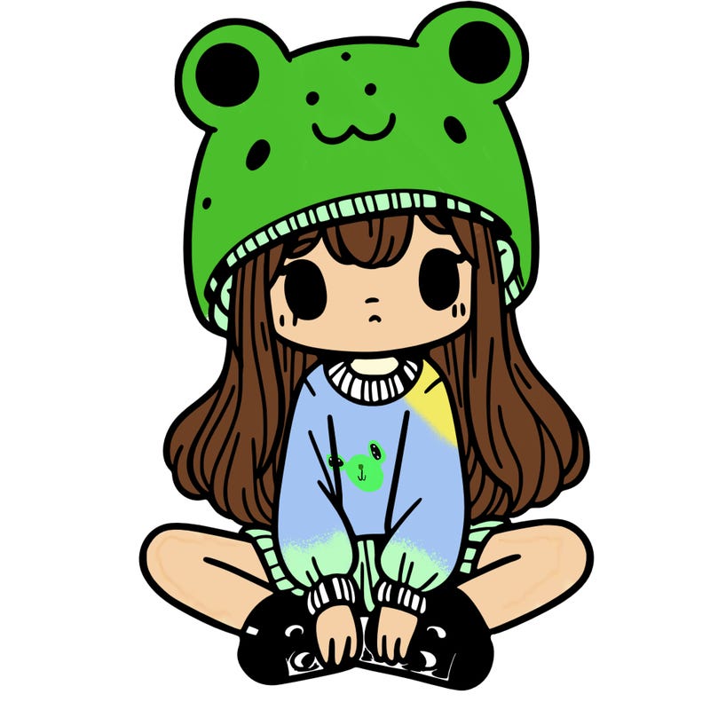 a girl wearing a frog hat and some frog socks