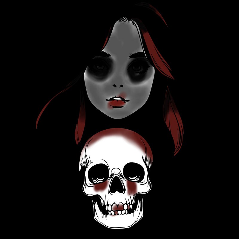 realistic girl holding a skull