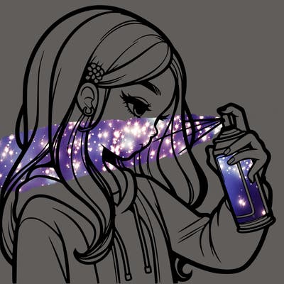 a realistic girl spray painting