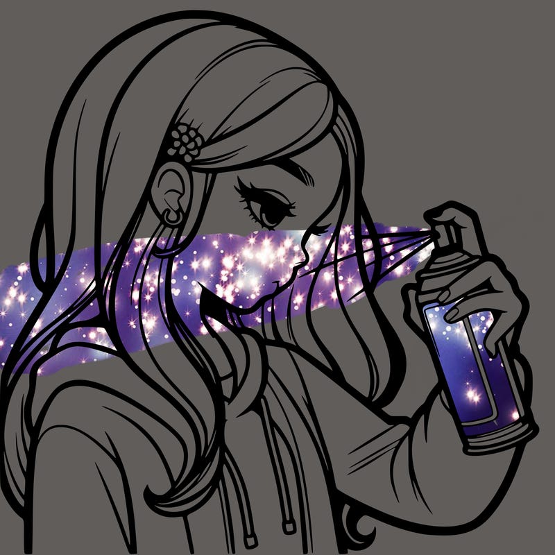 a realistic girl spray painting