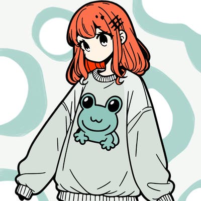 girl wearing frogging sweatshirt