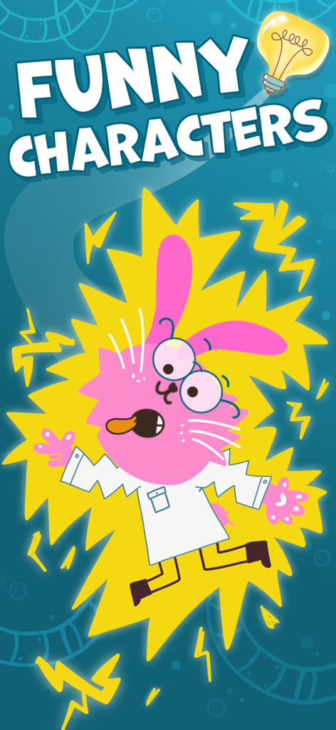 Multiplication facts Kids game - Funny pink rabbit scientist character in the kids math game