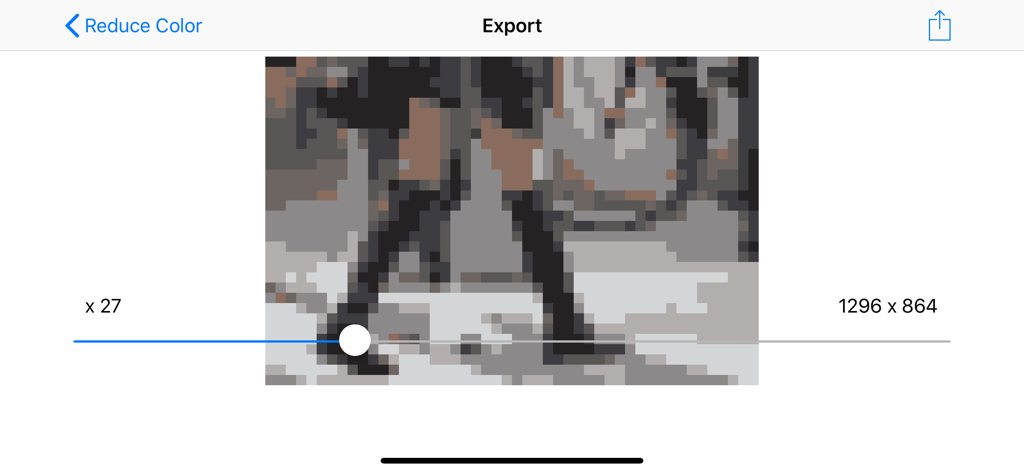 Photo Pixelizer - Interface of the Photo Pixelizer app showing a pixelated image with a slider to adjust the resolution for a retro effect.