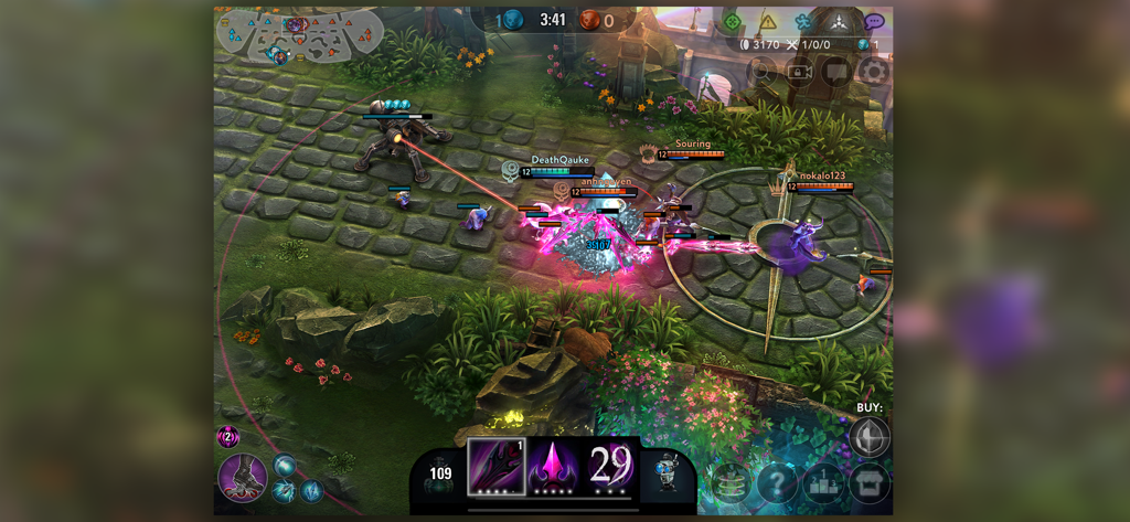 Vainglory - Hochauflösendes Gameplay eines Teamkampfes im Vainglory MOBA, das Helden und taktische Kämpfe zeigt