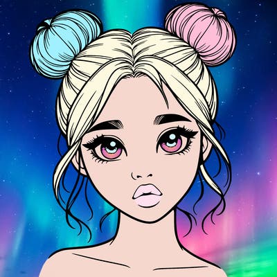 realistic girl with two buns on her head