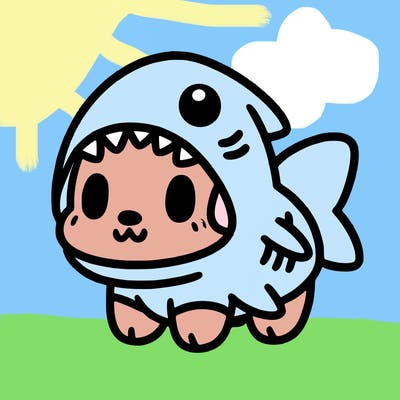 cute dog wearing a shark costume