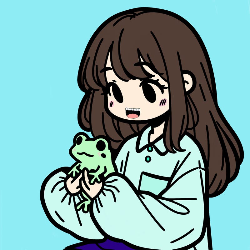girl with long hair and a oversized shirt. and she is holding a frog