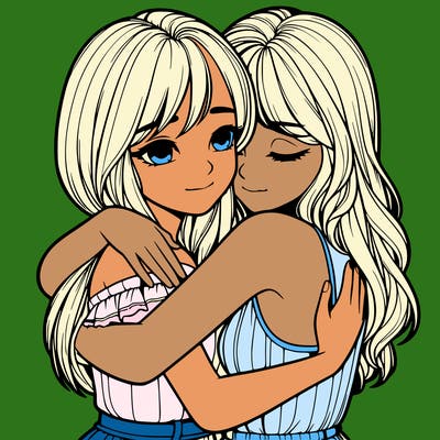 realistic girls hugging