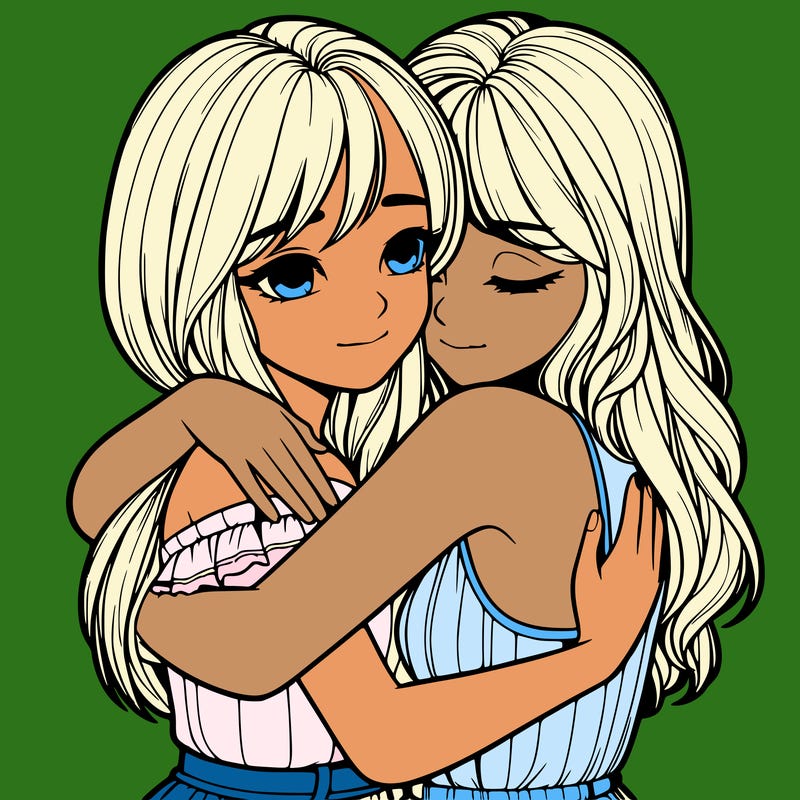 realistic girls hugging