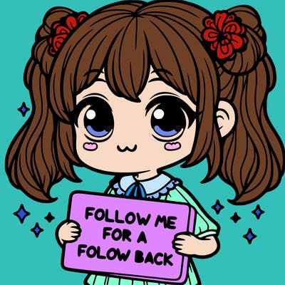 cute girl with a sign that says follow me for a follow back