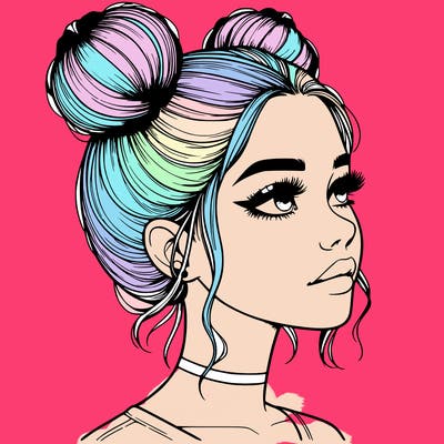 realistic girl with buns on the top of her head