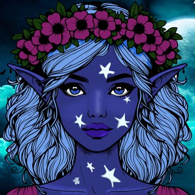 realistic female elf with flower crown